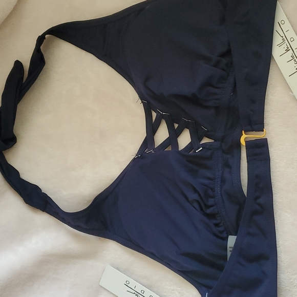 NWT Nicole Miller navy blue swim suit with high waisted bottoms size 8 - Picture 3 of 10